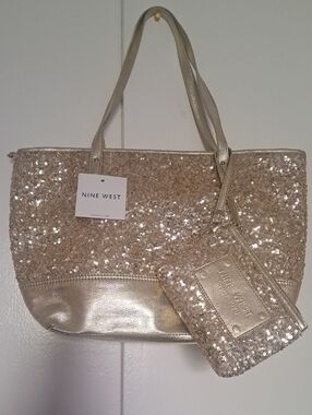 Nine West Sparkling Gold Tote and Pouch Set